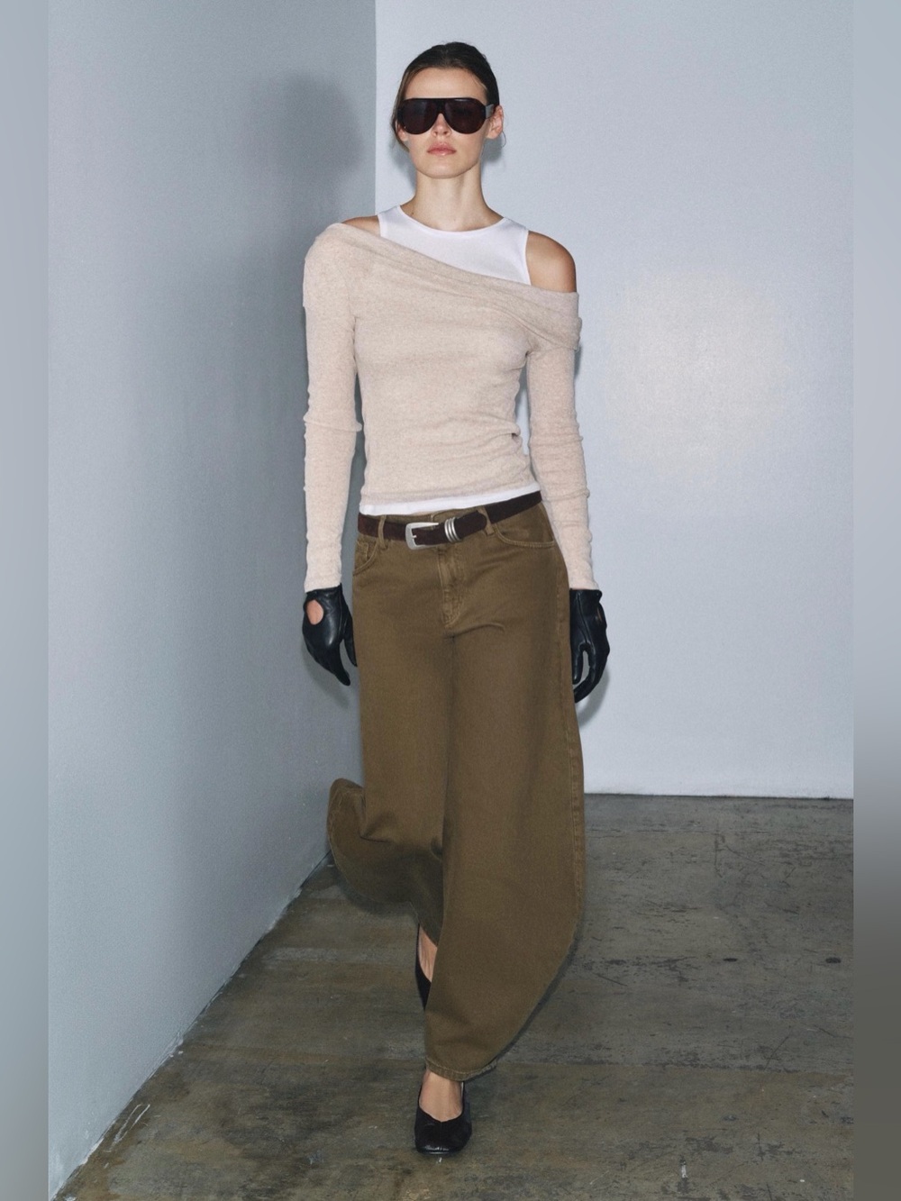 Zara Sand Marl Asymmetric Layered Effect T-Shirt Top Medium NWT